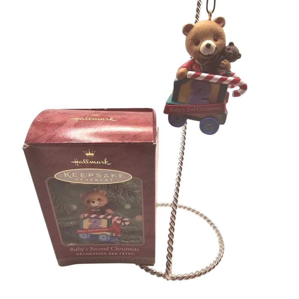Hallmark Keepsake Babys 2nd Christmas Ornament 1999 Teddy Bear In Train‎